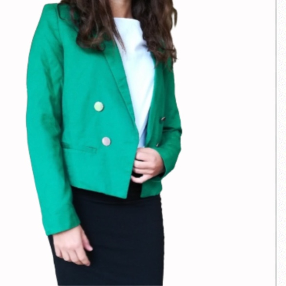 Mango Suit Green Blazer Jacket Women Cotton Linen… - image 1